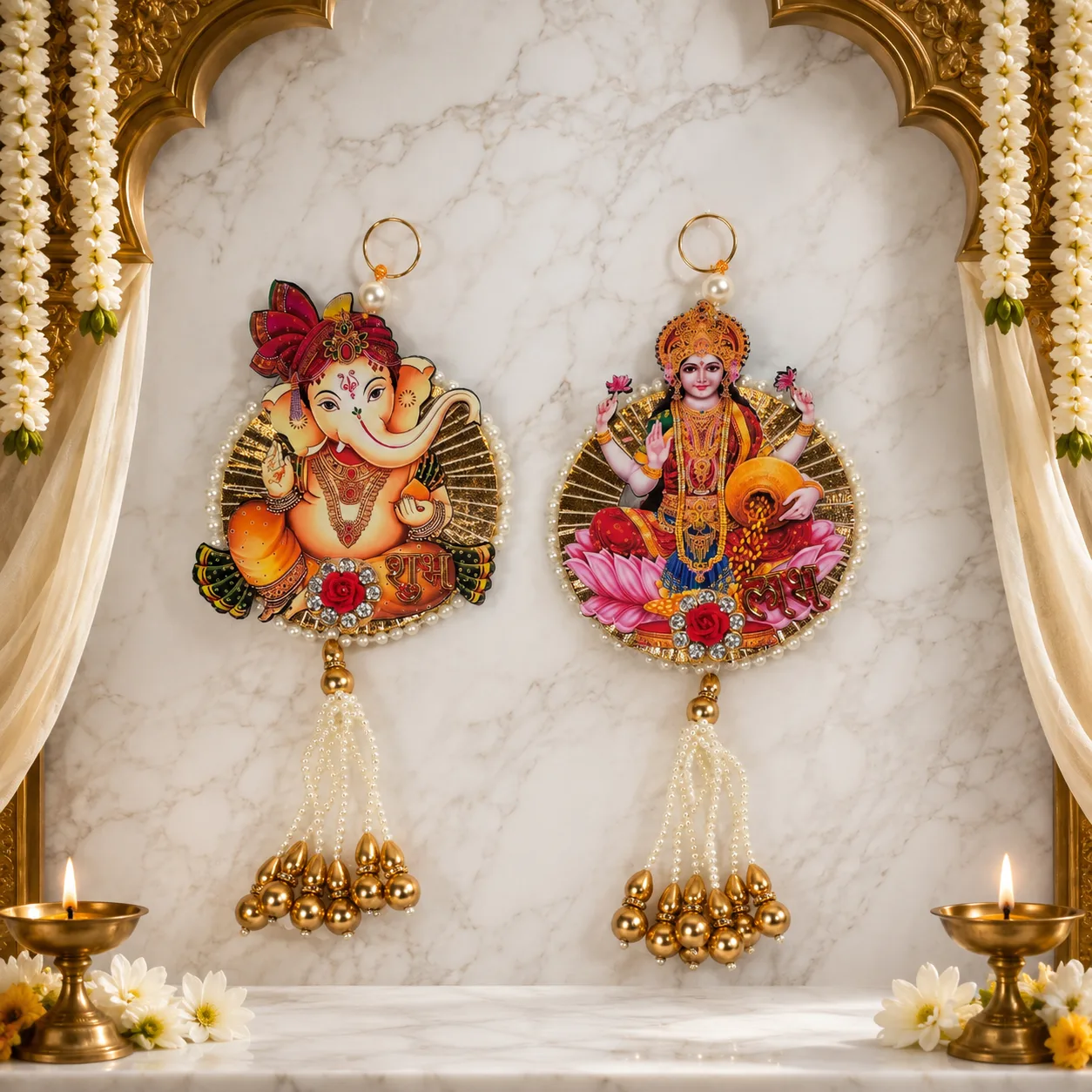 Handmade Shubh Labh Ganesha & Goddess Lakshmi Door Hanging Set – Auspicious Festive Home Décoor