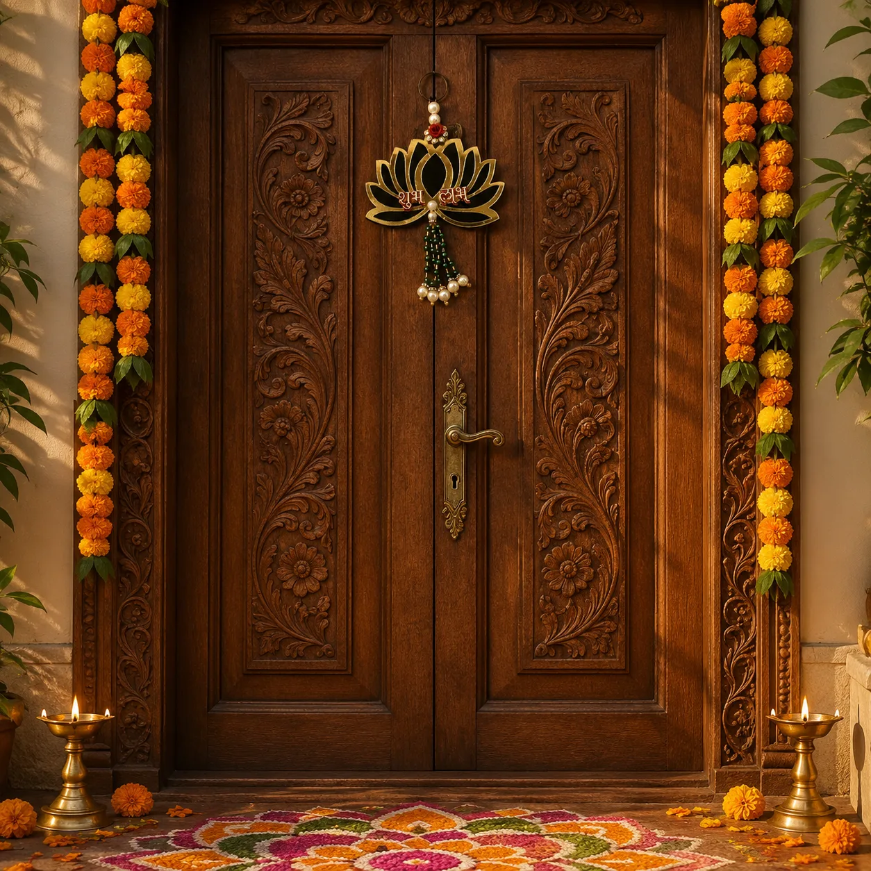 Handmade Lotus Shubh Labh Hanging – Decorative Door & Wall Décor for Home