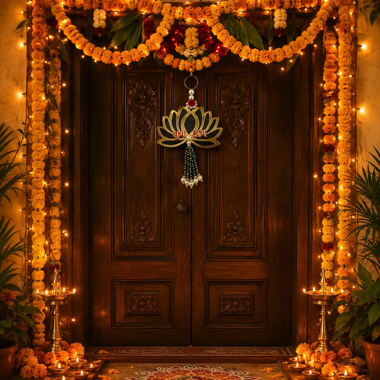 Handmade Lotus Shubh Labh Hanging – Decorative Door & Wall Décor for Home