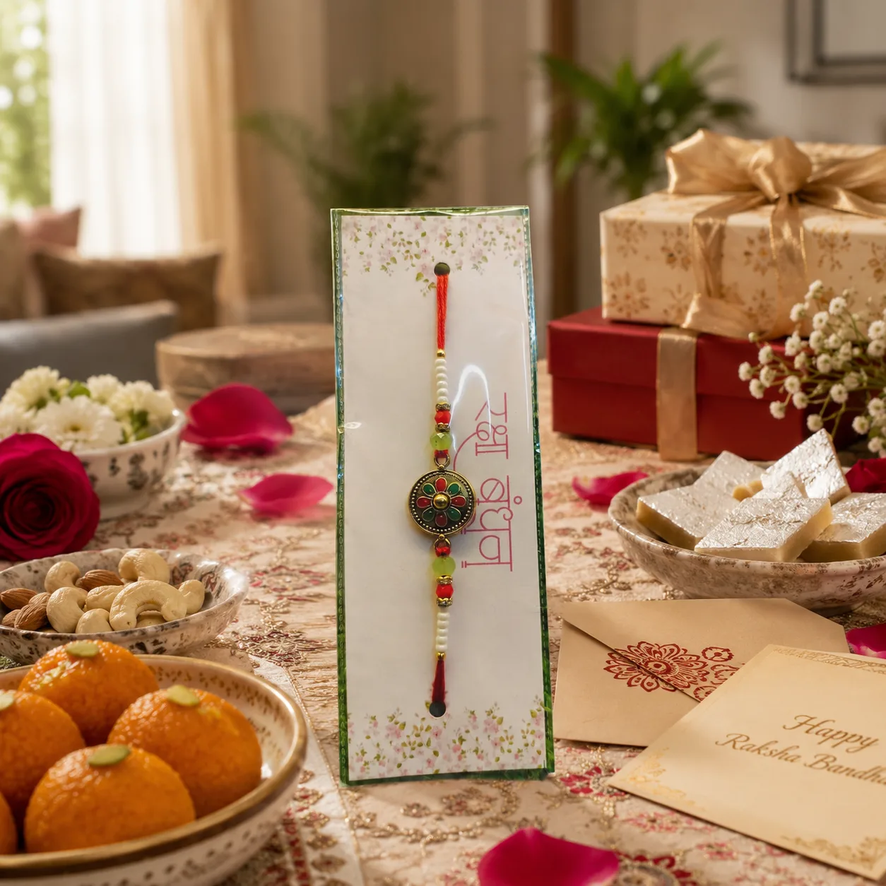 Premium Handmade Floral Designer Rakhi with Pearl Bead Pack of 2