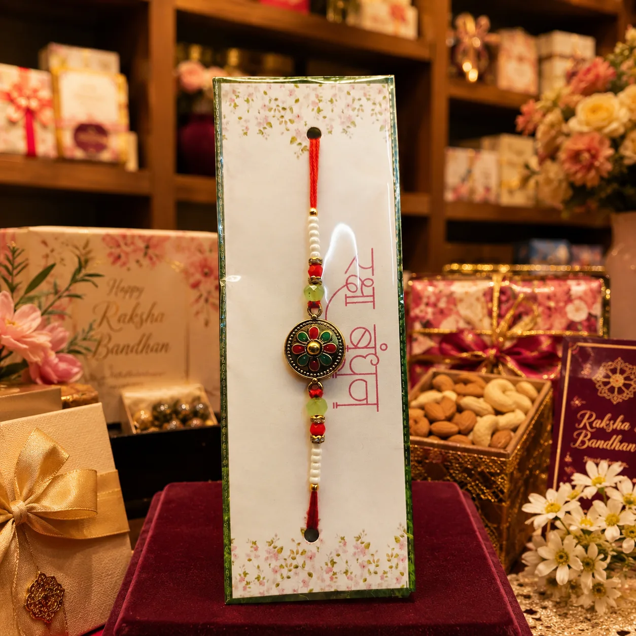 Premium Handmade Floral Designer Rakhi with Pearl Bead Pack of 2