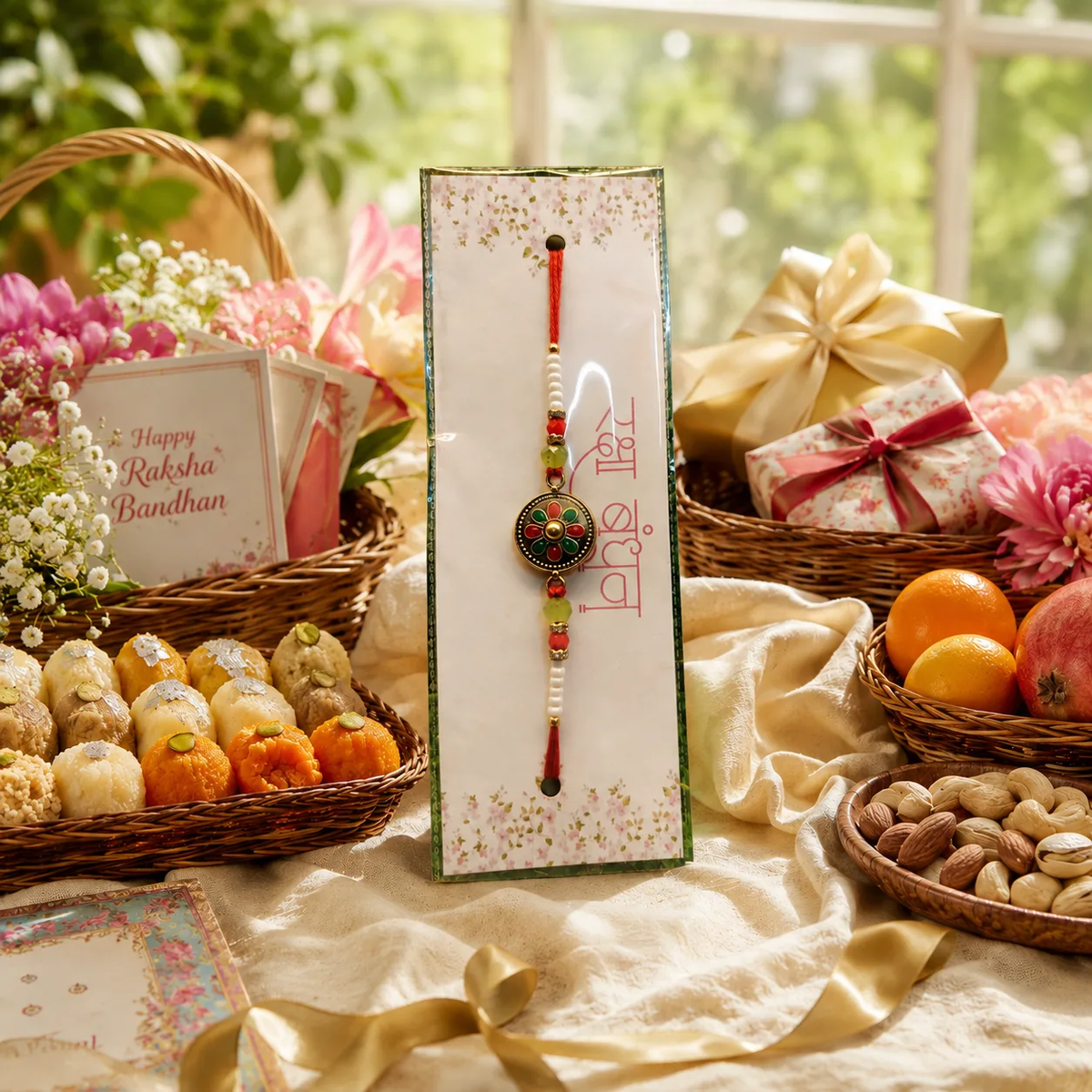 Premium Handmade Floral Designer Rakhi with Pearl Bead