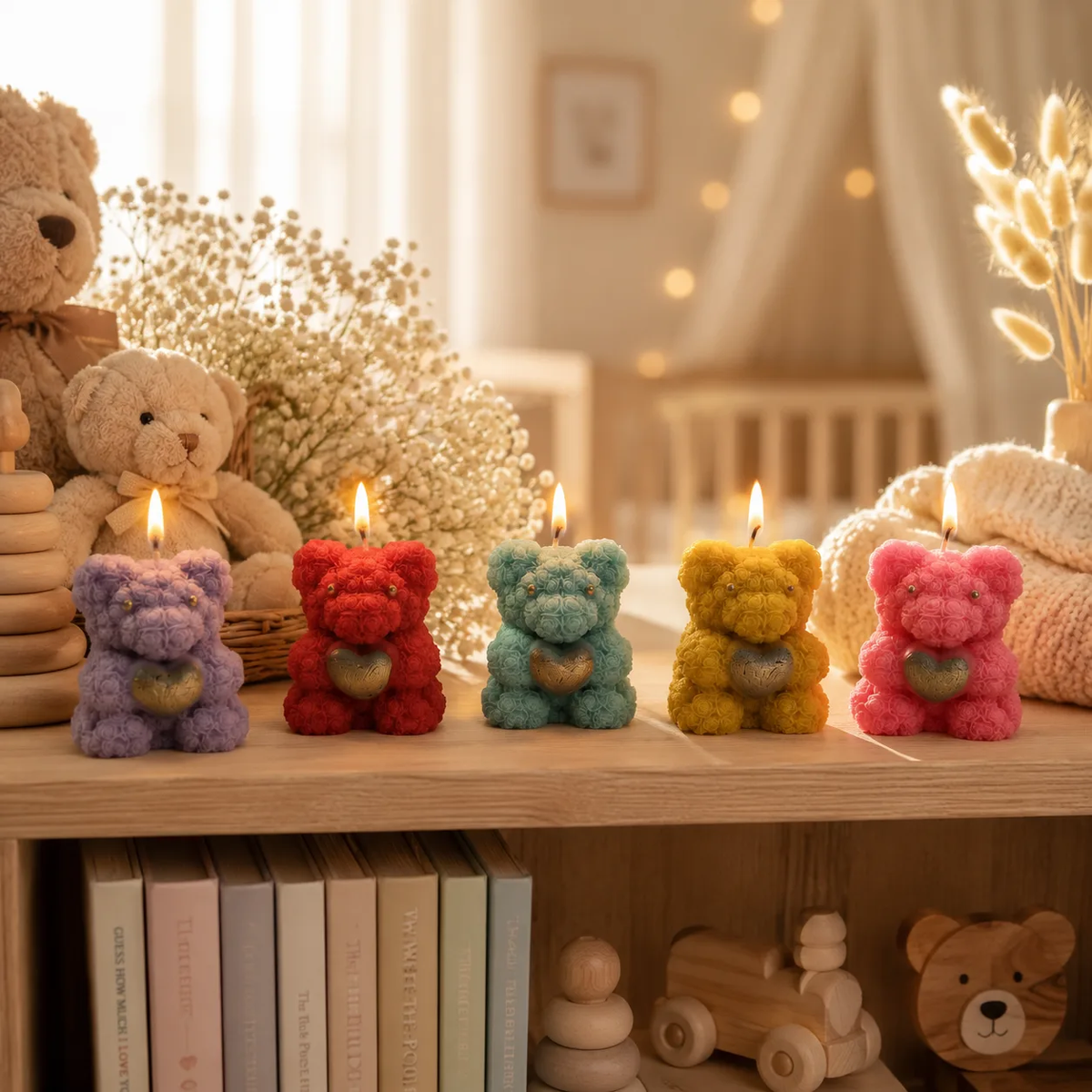 Handmade Teddy Bear Scented Soy Wax Candle with Heart 2pcs