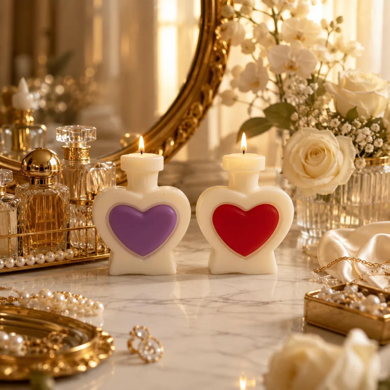 Handmade Heart Perfume Bottle Shape Scented Soy Wax Candle 1pc