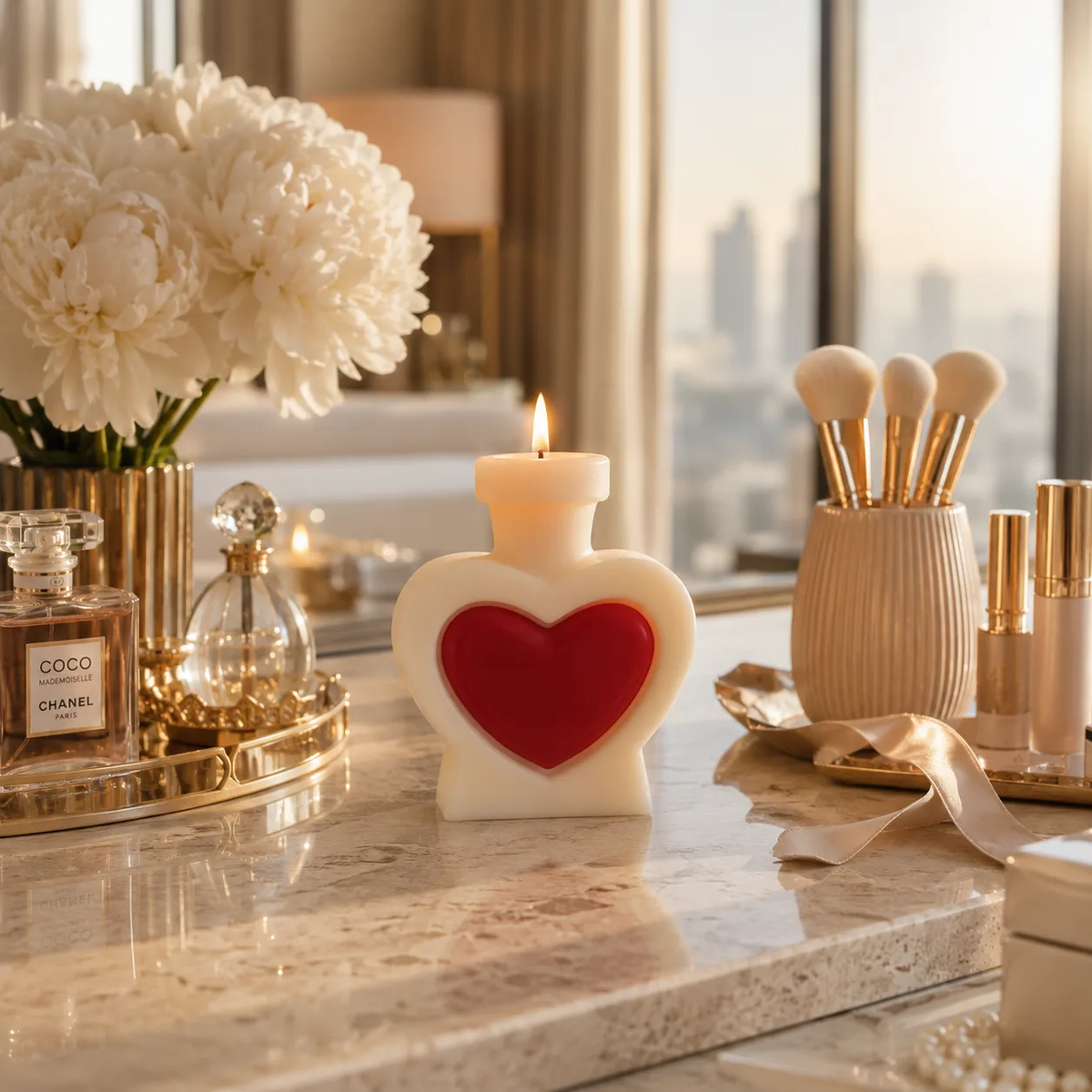 Handmade Heart Perfume Bottle Shape Scented Soy Wax Candle 1pc