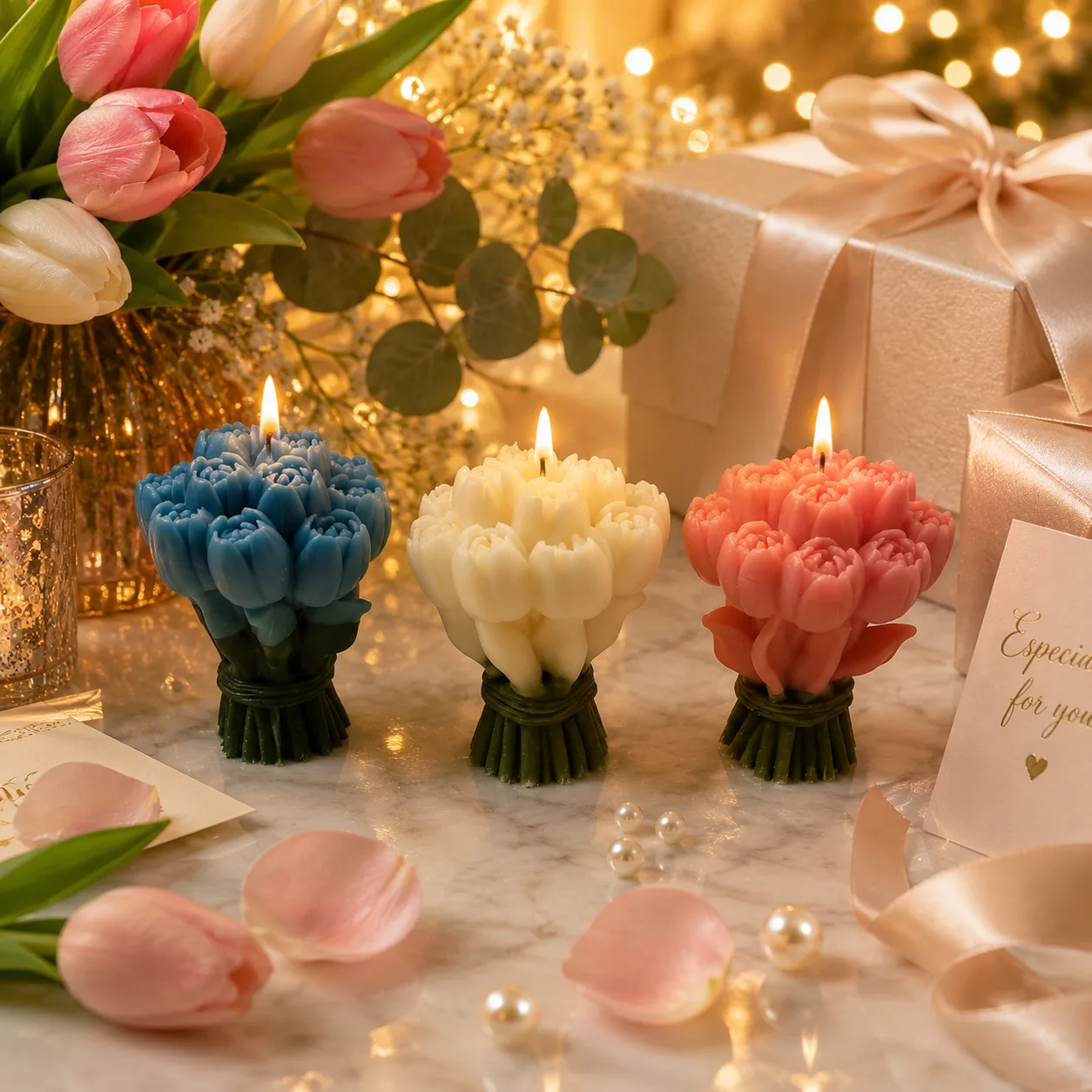 Handmade Tulip Bouquet Scented Soy Wax Candle