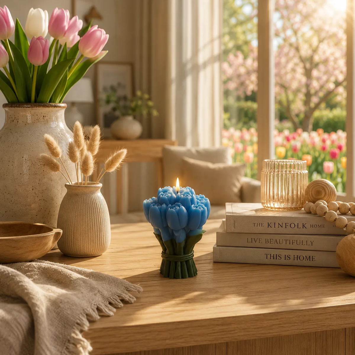 Handmade Tulip Bouquet Scented Soy Wax Candle