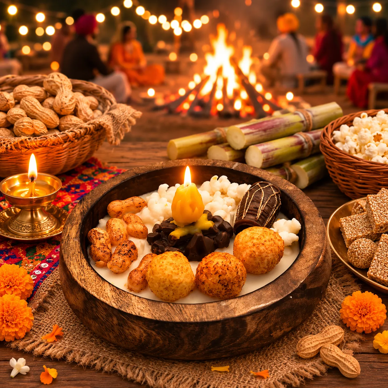 Handmade Lohri Bonfire Wooden Urli Soy Wax Scented Candle 1pcs
