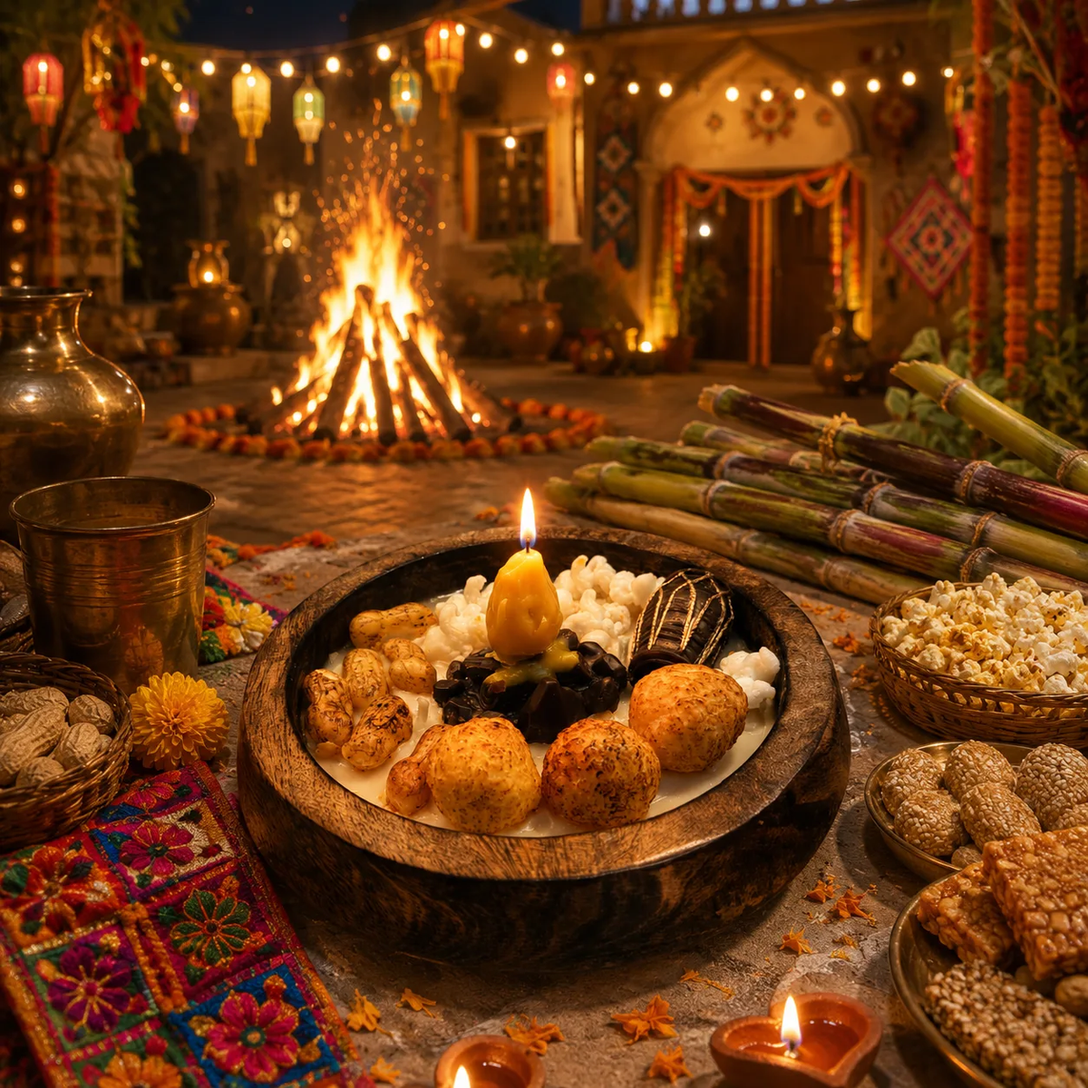 Handmade Lohri Bonfire Wooden Urli Soy Wax Scented Candle 1pcs