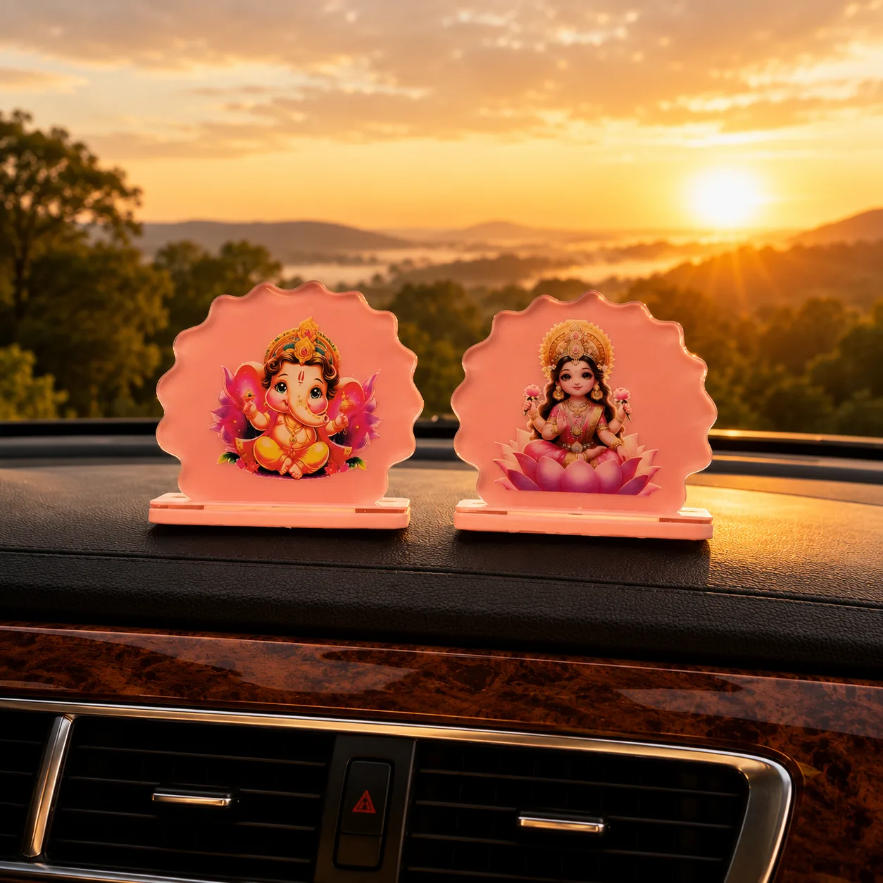 Handcrafted Ganesha & Goddess Lakshmi Car Dashboard Idol Set