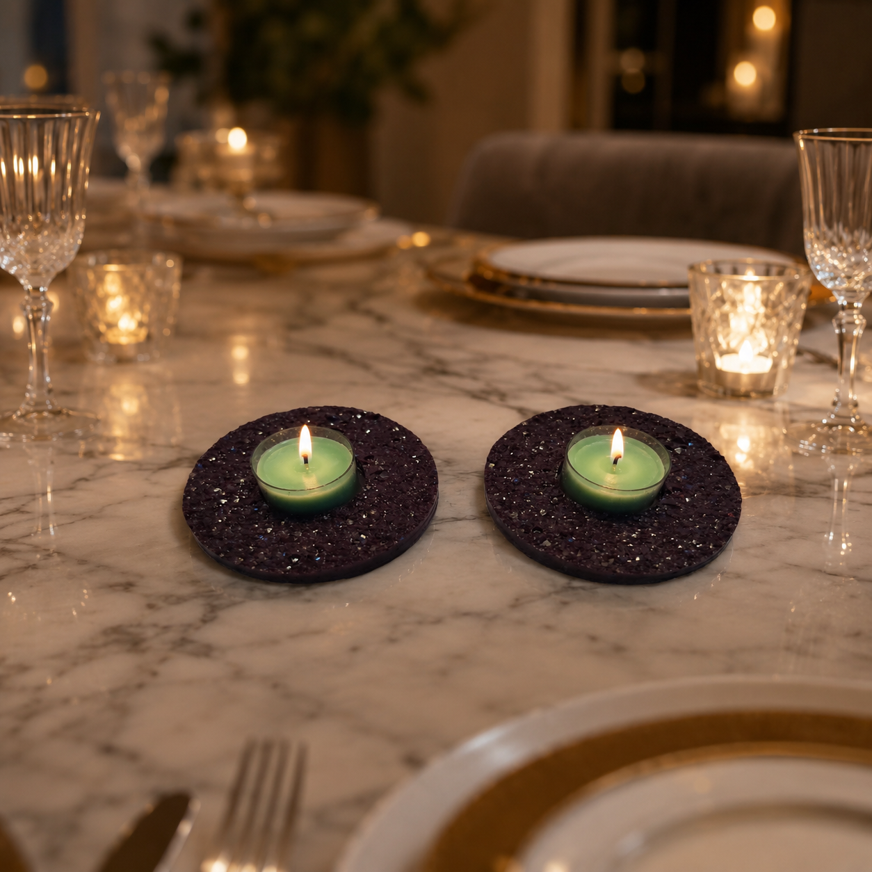 Handmade Glitter Tealight Candle Holder Set