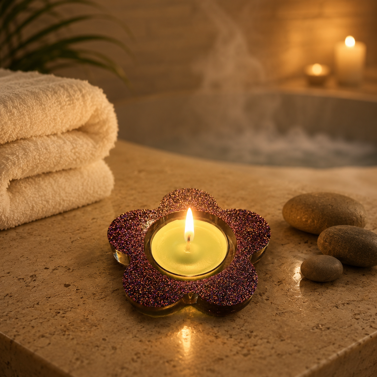 Handmade Glitter Flower Tealight Candle Holder