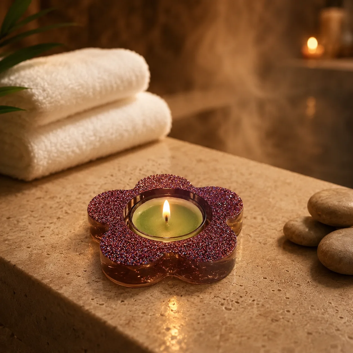 Handmade Glitter Flower Tealight Candle Holder