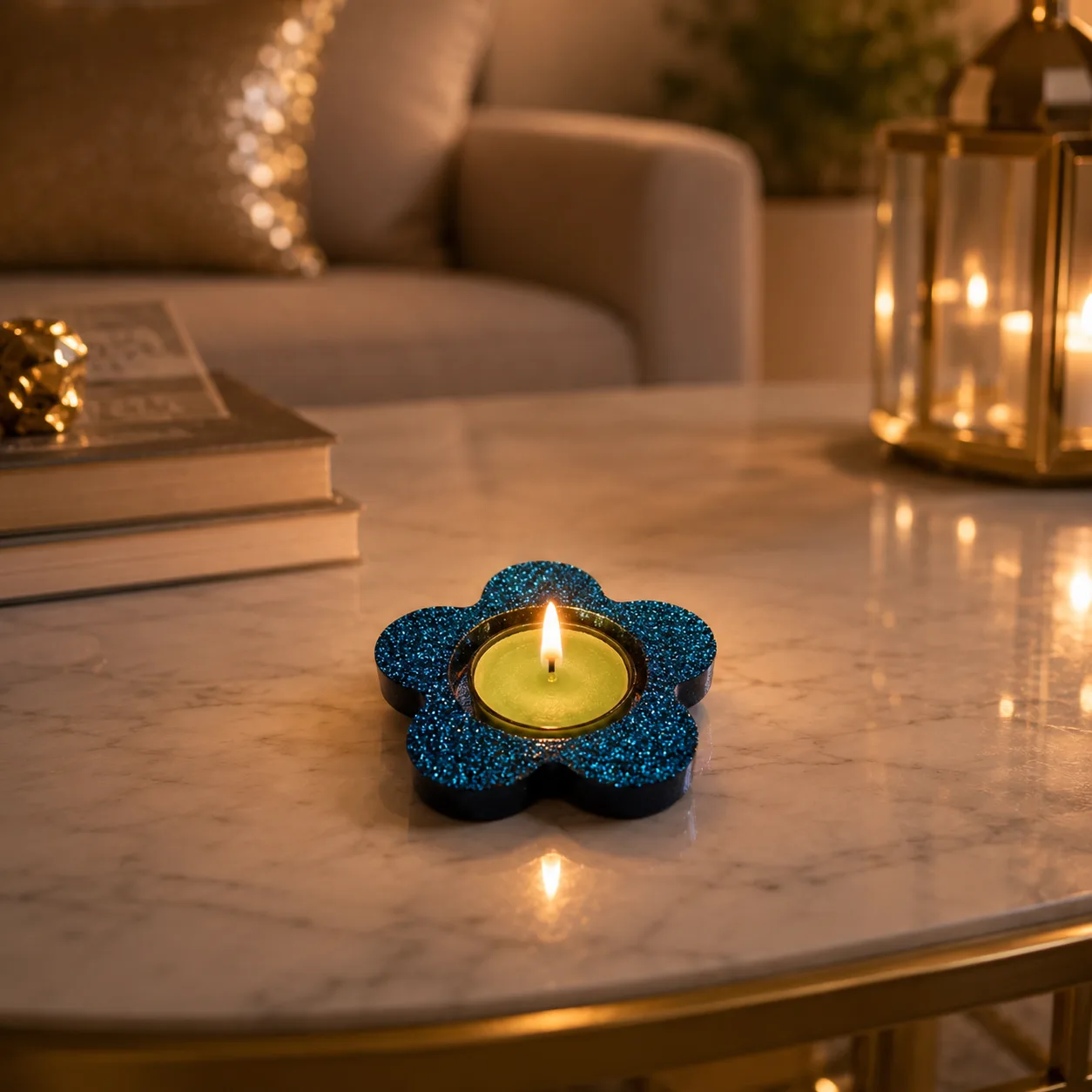 Handmade Glitter Flower Tealight Candle Holder –
