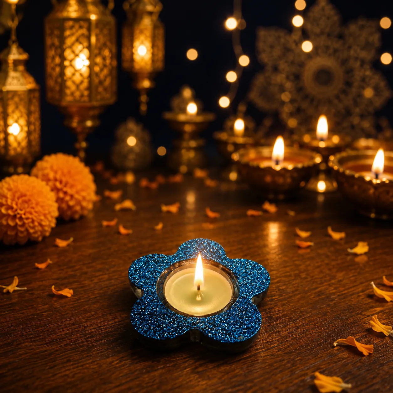 Handmade Glitter Flower Tealight Candle Holder –