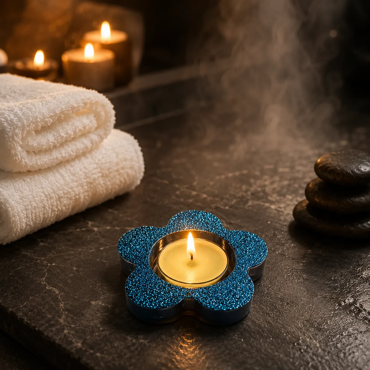 Handmade Glitter Flower Tealight Candle Holder –