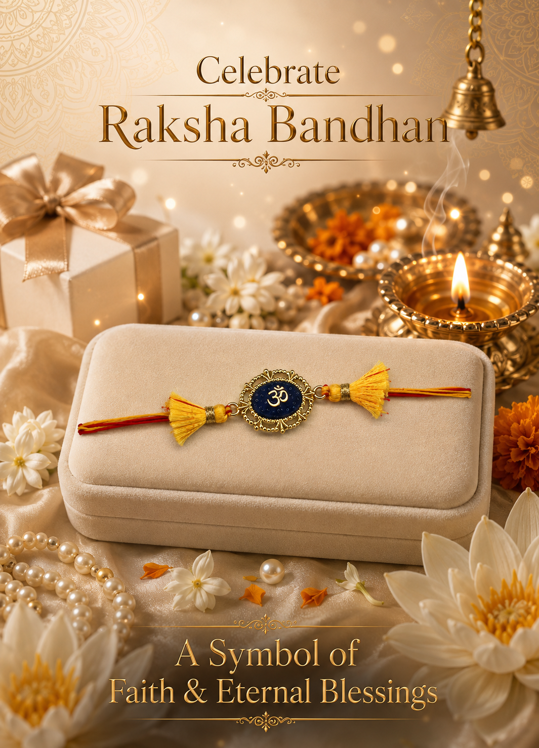 Premium Designer Raksha Bandhan Rakhi with Om Charm & Tassel Blue