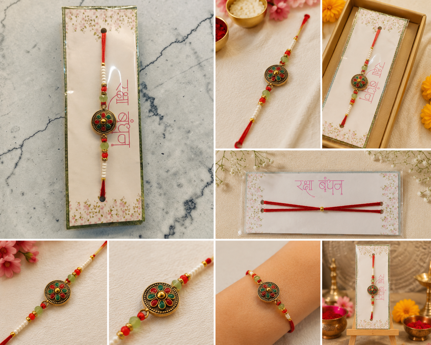Premium Handmade Floral Designer Rakhi with Pearl Bead