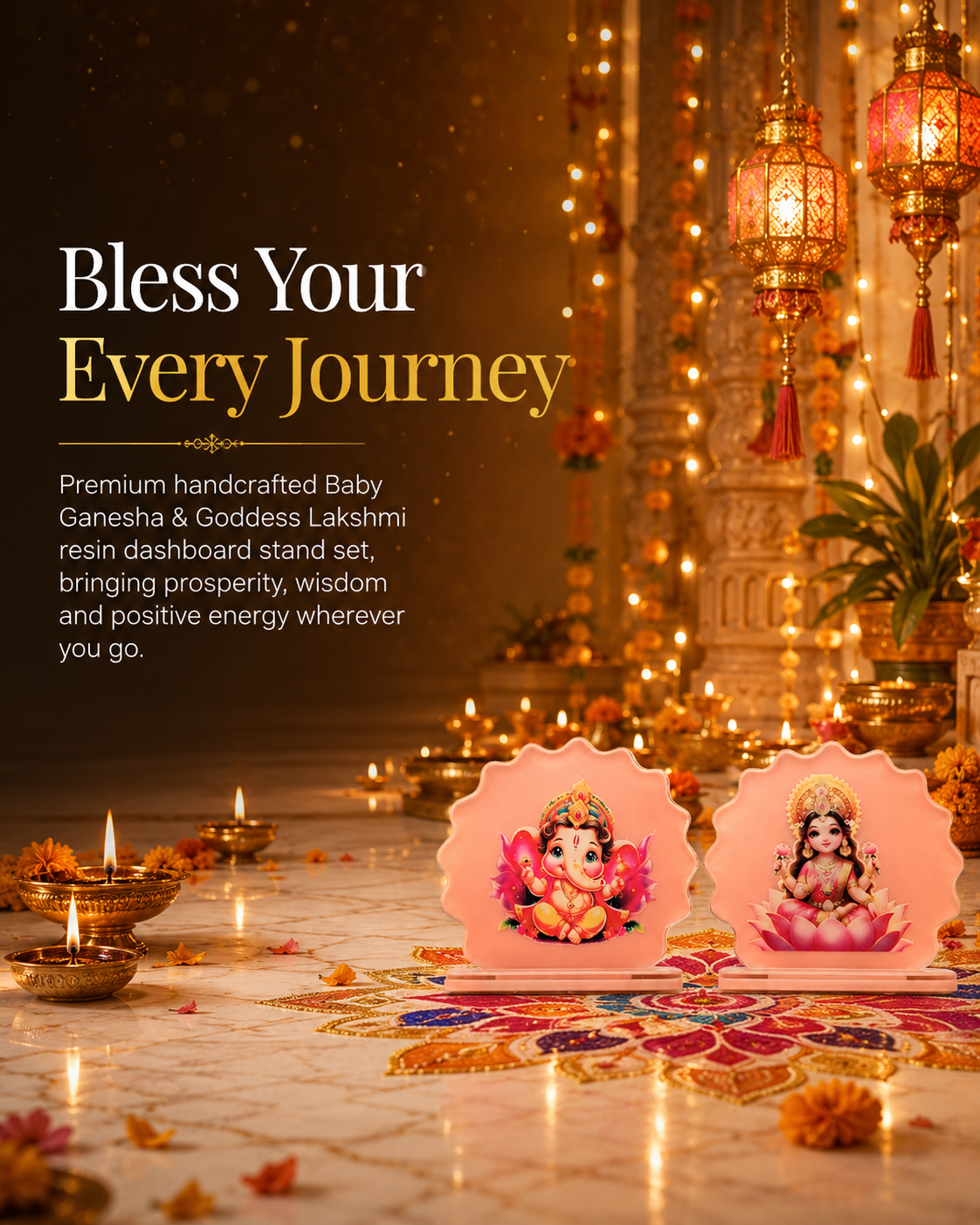Handcrafted Ganesha & Goddess Lakshmi Car Dashboard Idol Set