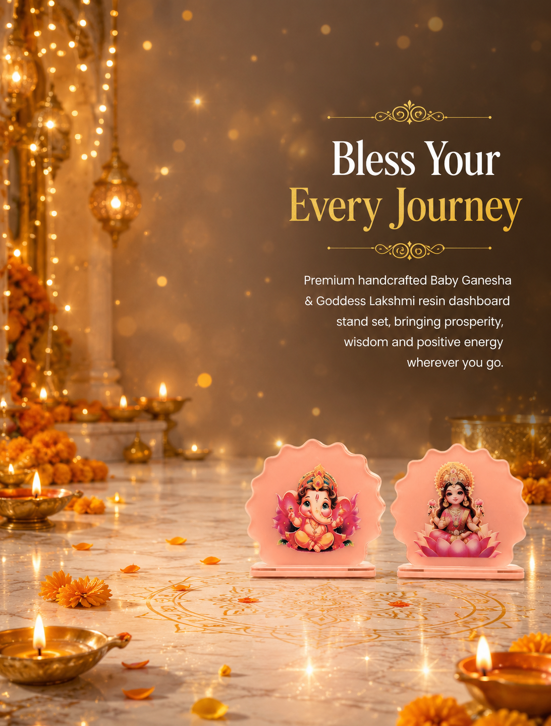 Handcrafted Ganesha & Goddess Lakshmi Car Dashboard Idol Set