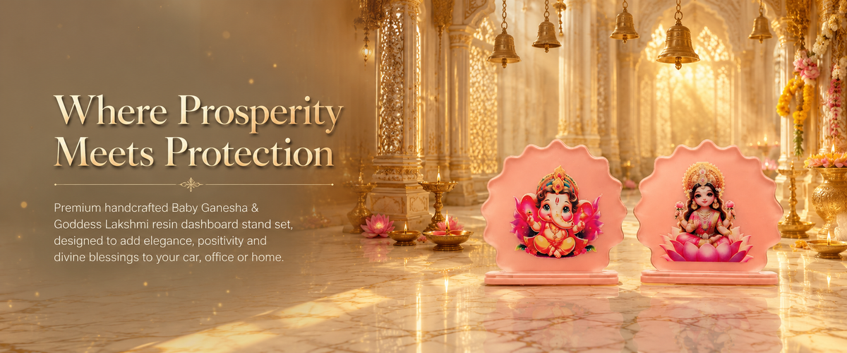 Handcrafted Ganesha & Goddess Lakshmi Car Dashboard Idol Set
