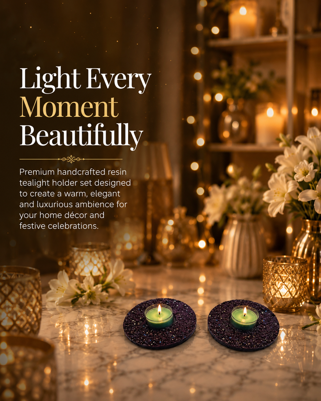 Handmade Glitter Tealight Candle Holder Set