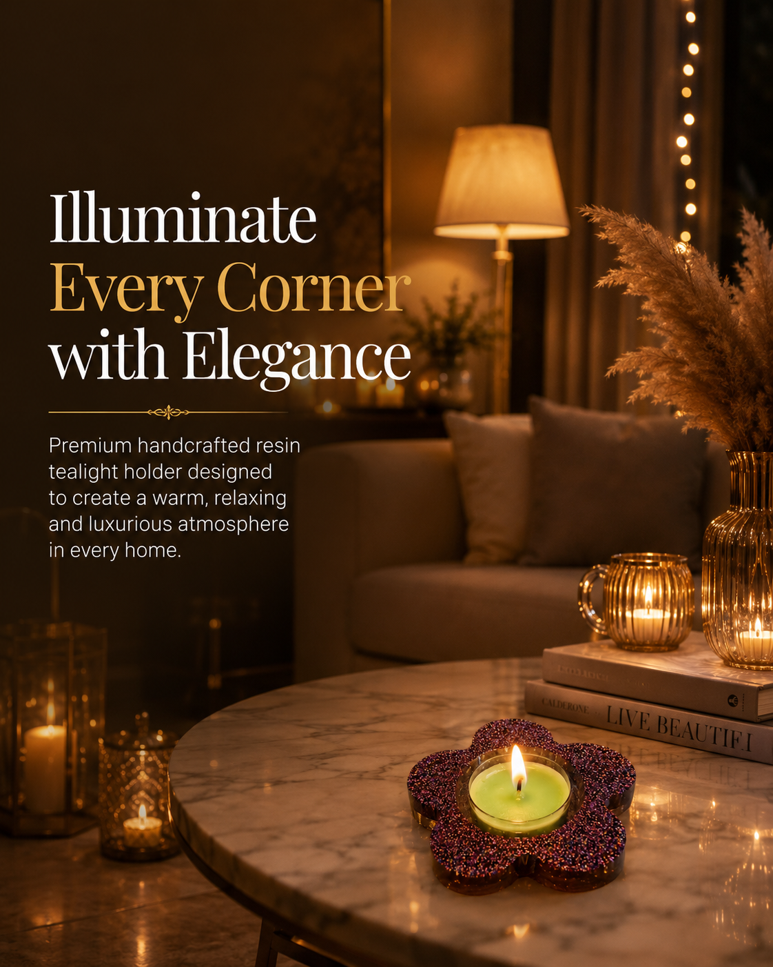 Handmade Glitter Flower Tealight Candle Holder
