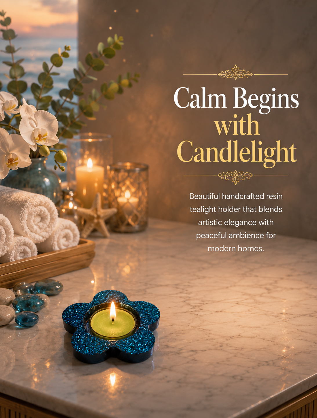 Handmade Glitter Flower Tealight Candle Holder –