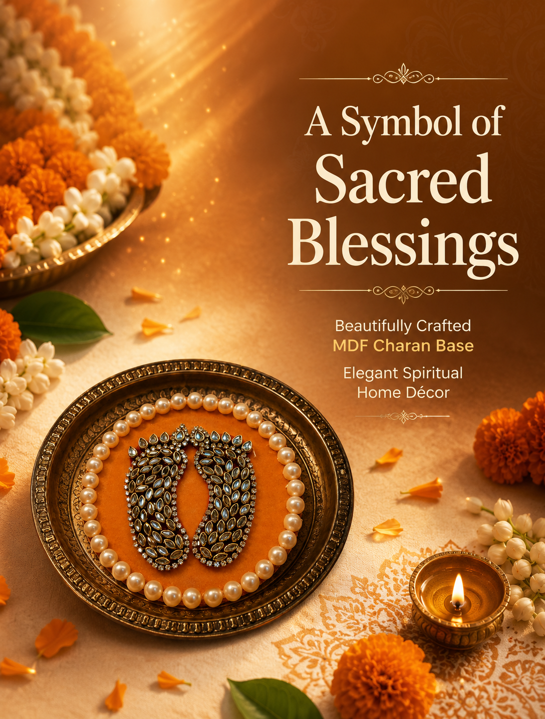 Handcrafted Shree Charan Paduka with Pearl Base – Decorative Puja & Spiritual Home Décor