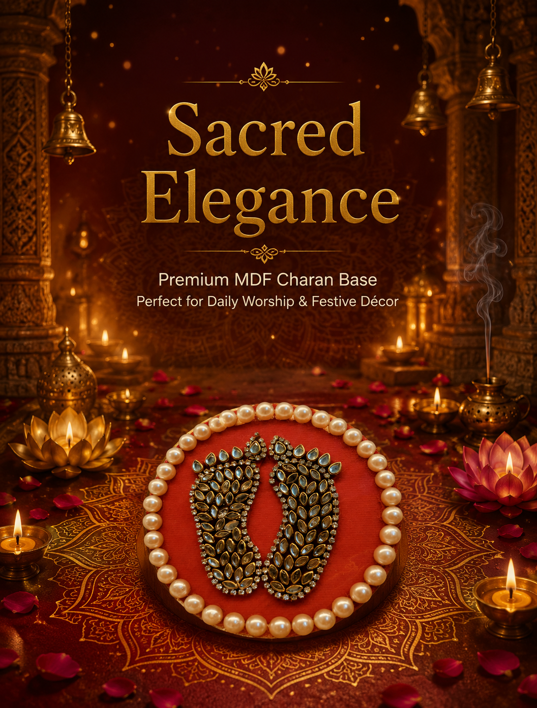 Handcrafted Shree Charan Paduka with Pearl Base – Decorative Puja & Spiritual Home Décor