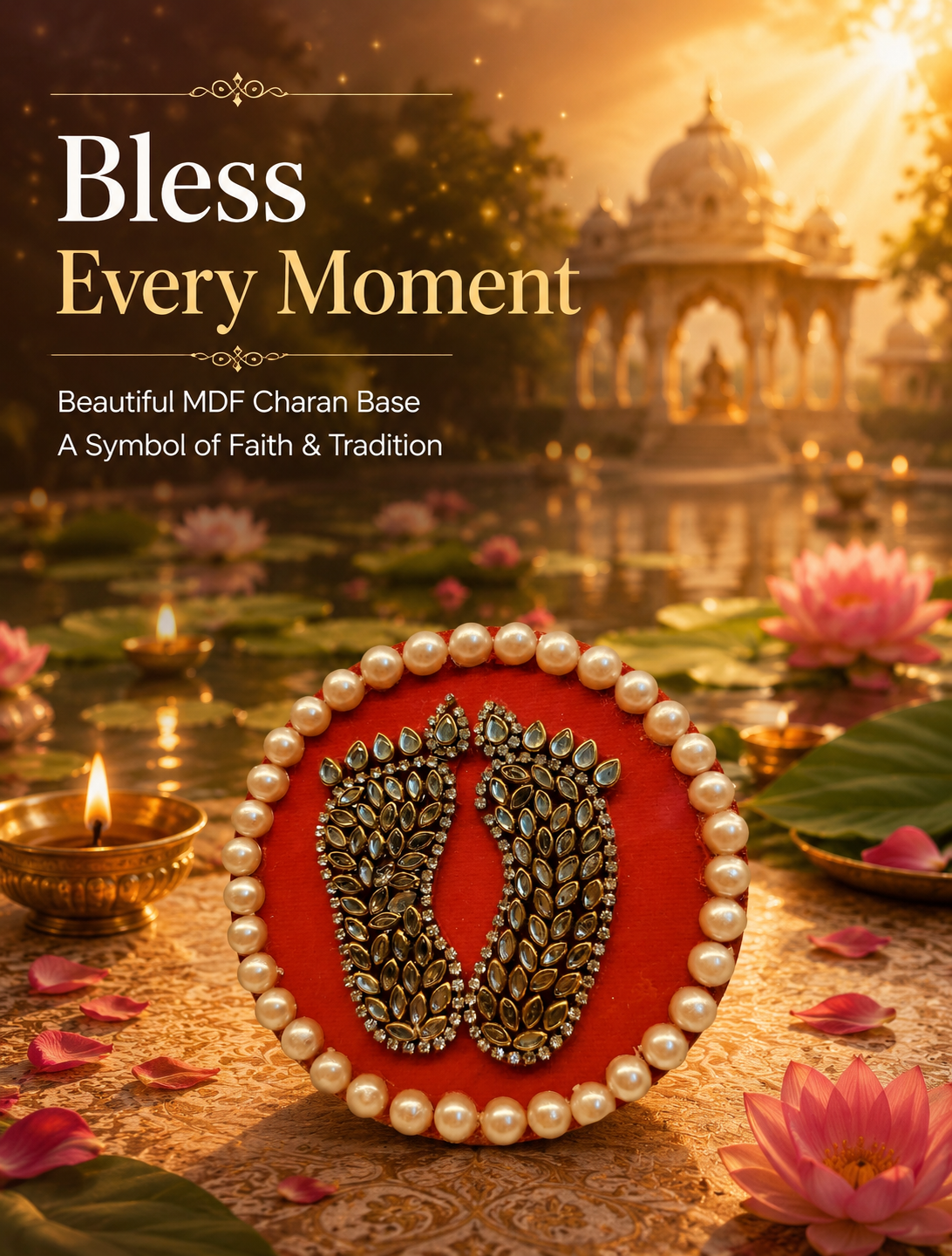 Handcrafted Shree Charan Paduka with Pearl Base – Decorative Puja & Spiritual Home Décor
