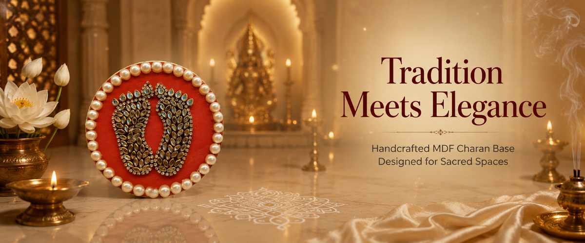 Handcrafted Shree Charan Paduka with Pearl Base – Decorative Puja & Spiritual Home Décor