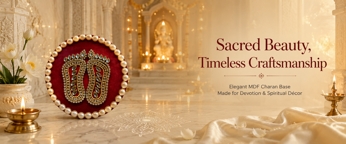 Handcrafted Shree Charan Paduka with Pearl Base – Decorative Puja & Spiritual Home Décor