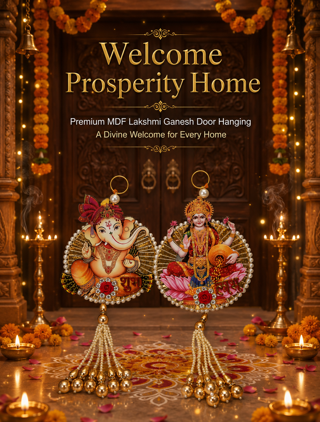 Handmade Shubh Labh Ganesha & Goddess Lakshmi Door Hanging Set – Auspicious Festive Home Décoor