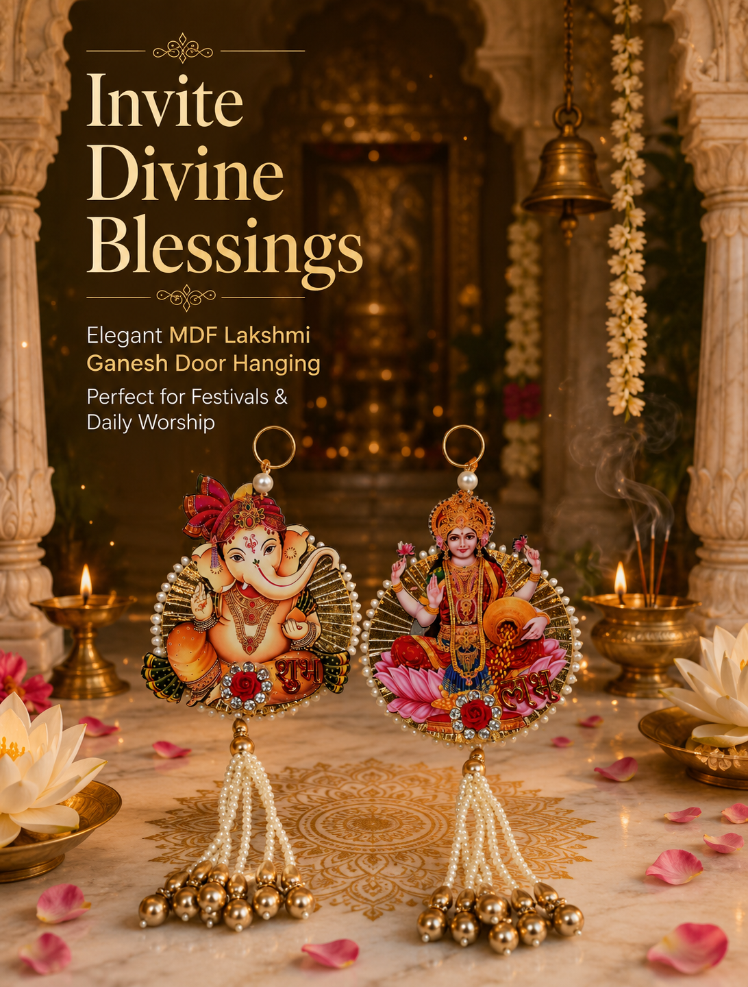 Handmade Shubh Labh Ganesha & Goddess Lakshmi Door Hanging Set – Auspicious Festive Home Décoor