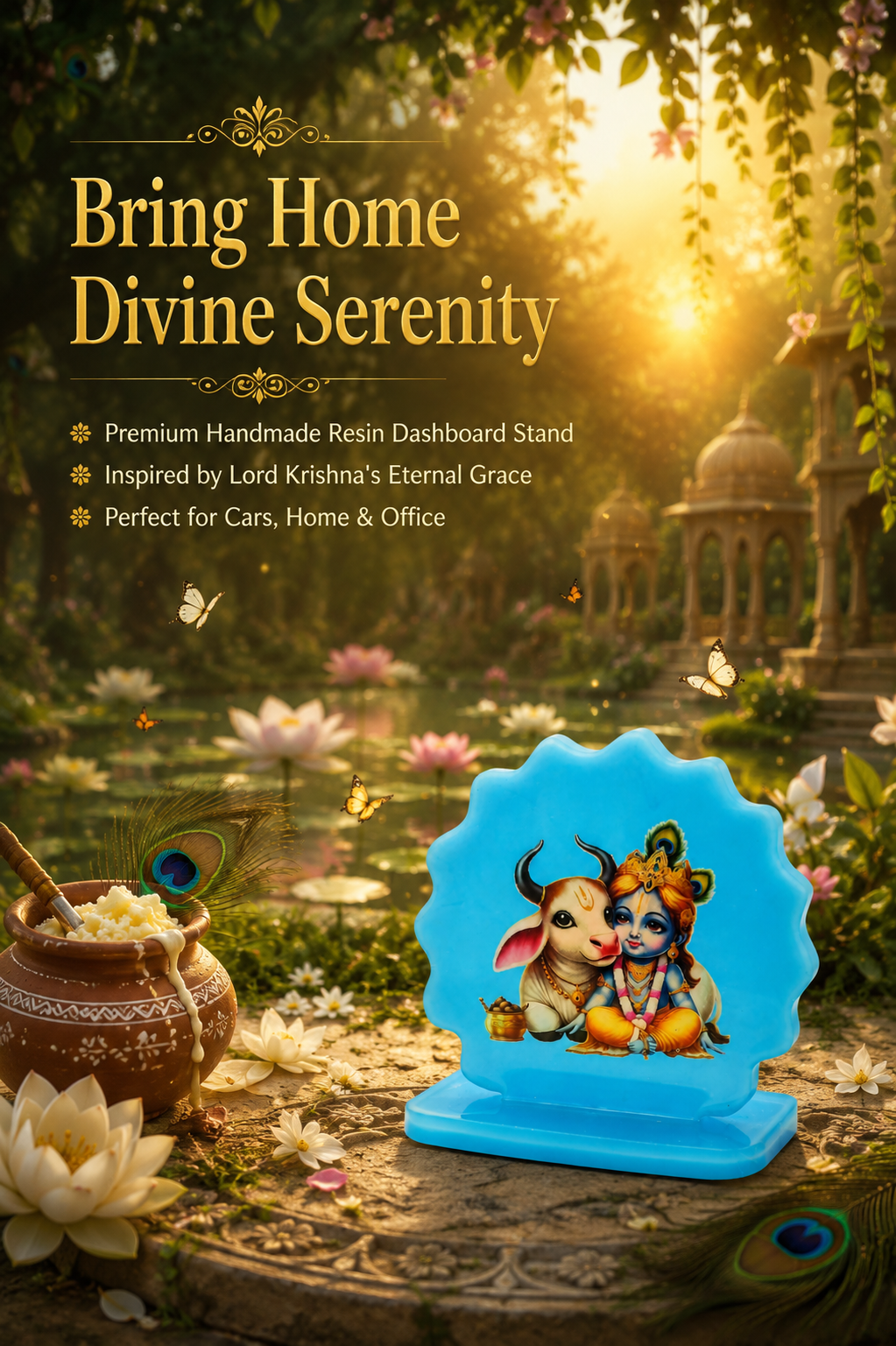 Handcrafted lord krishna  Car Dashboard Idol Set