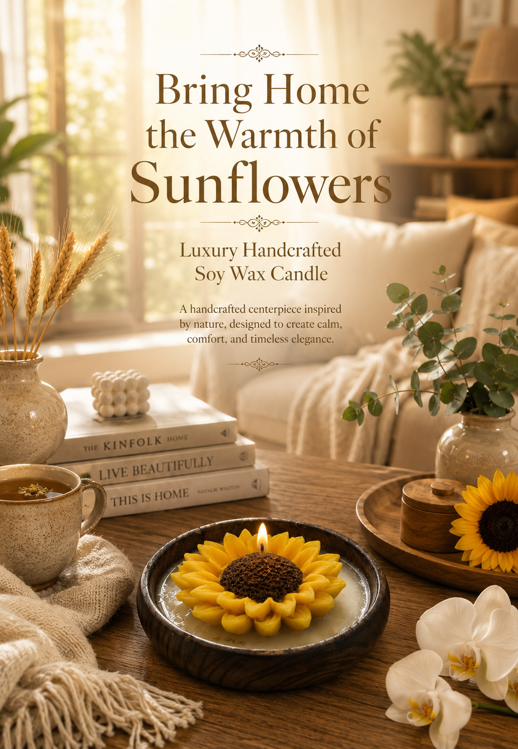 Sunflower Soy Wax Candle in Wooden Urli
