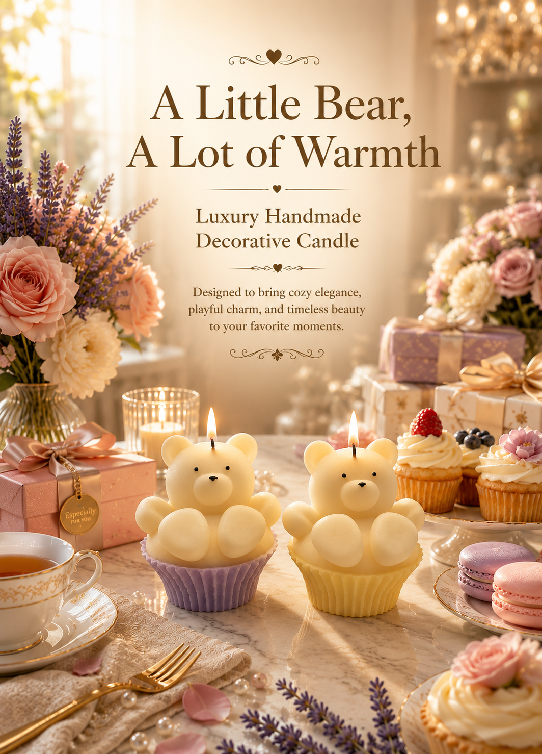 Handmade Teddy Bear Cupcake Scented Soy Wax Candle