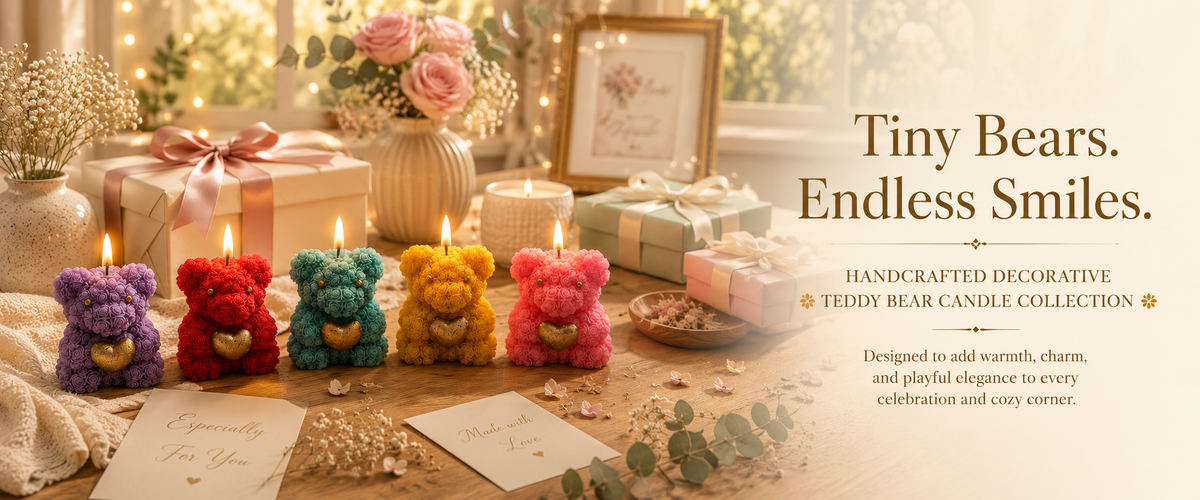 Handmade Teddy Bear Scented Soy Wax Candle with Heart 2pcs