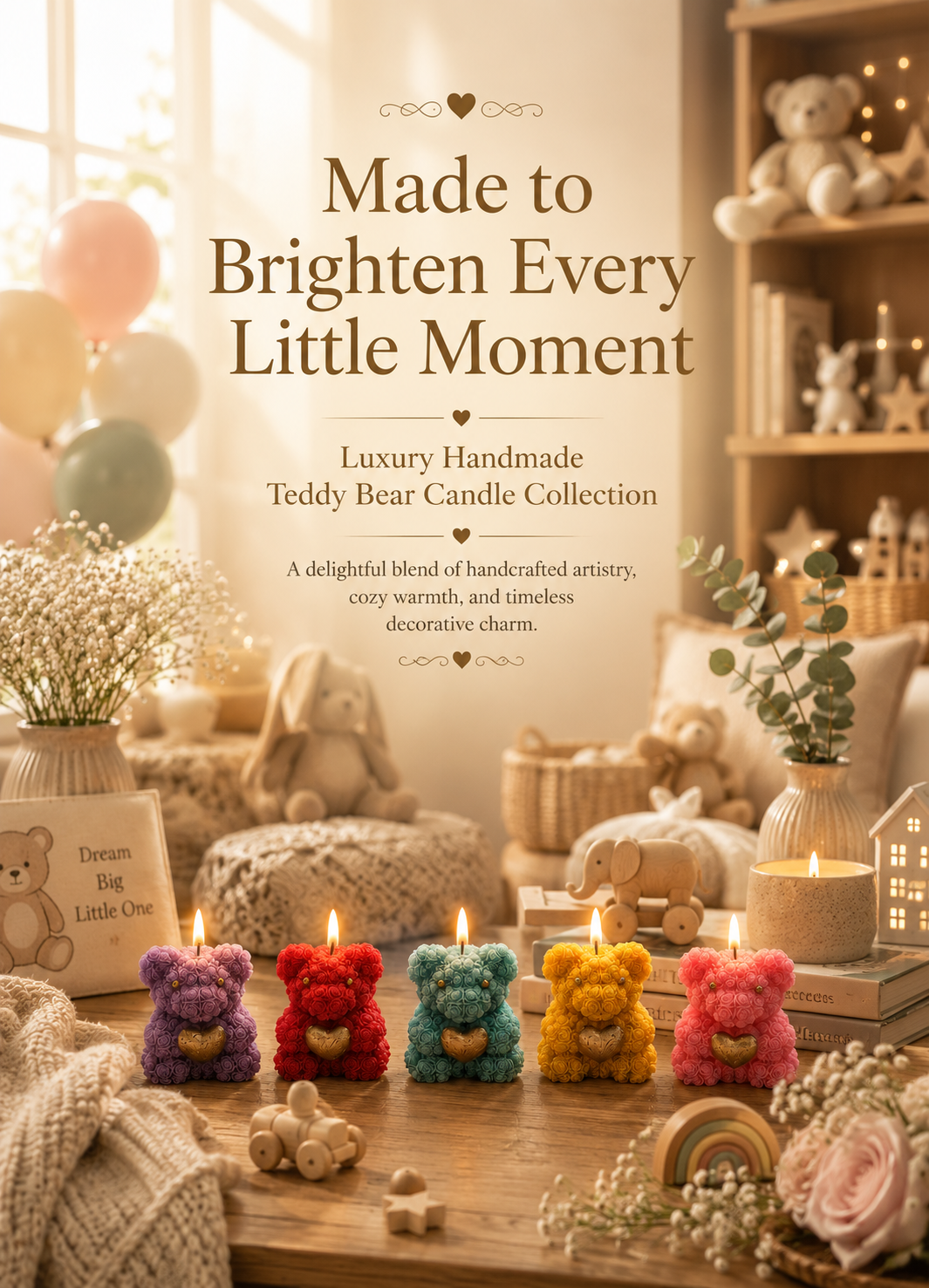 Handmade Teddy Bear Scented Soy Wax Candle with Heart 2pcs