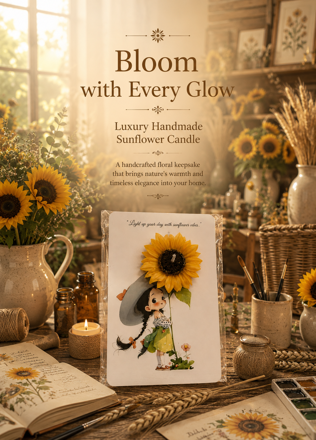 Handmade Sunflower Scented Soy Wax Candle 2pc