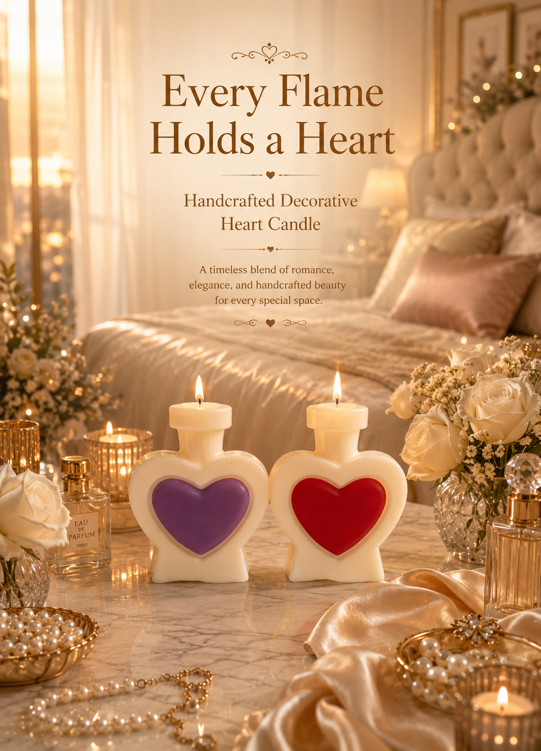 Handmade Heart Perfume Bottle Shape Scented Soy Wax Candle 1pc