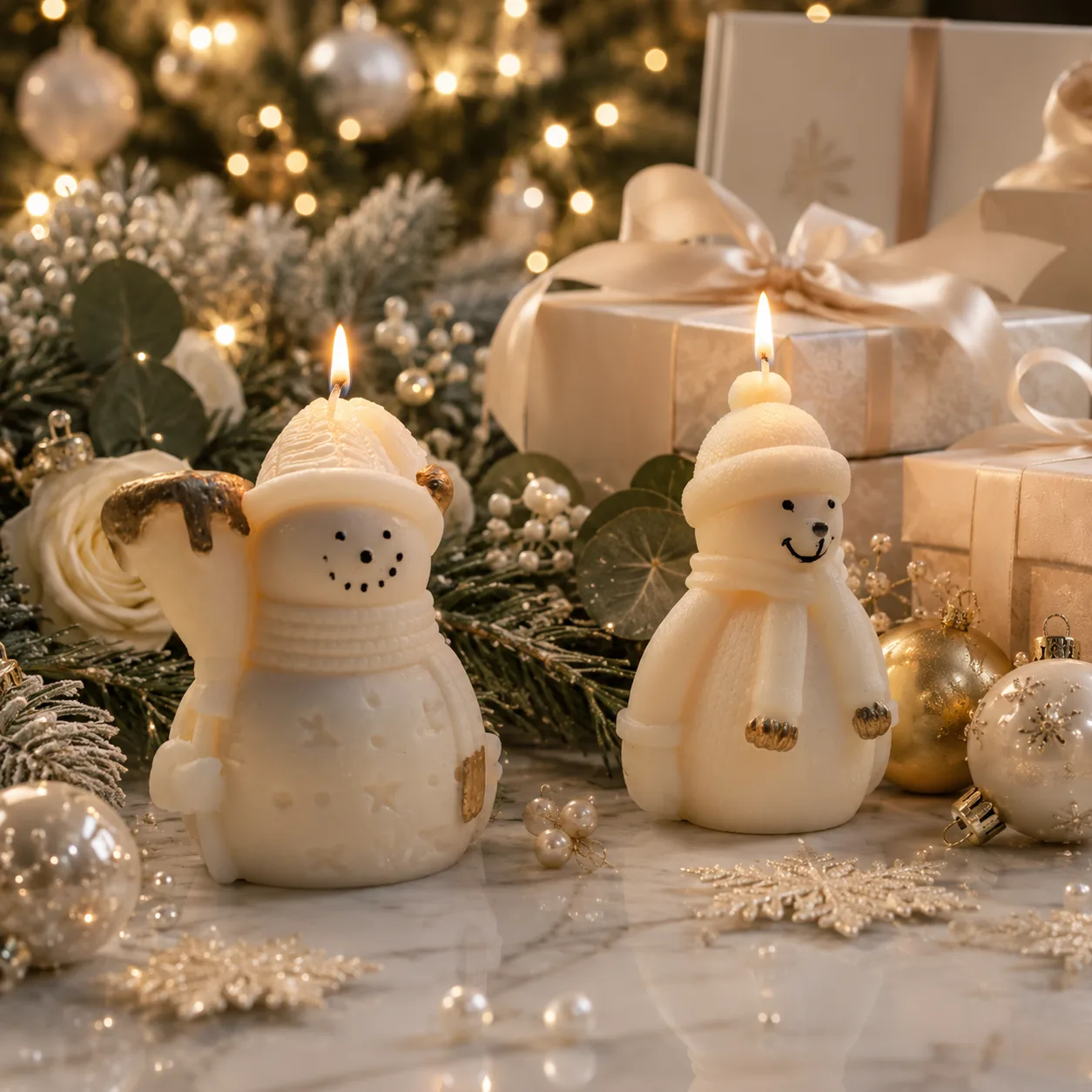 Handmade Snowman & Polar Bear Scented Soy Wax Candle Set