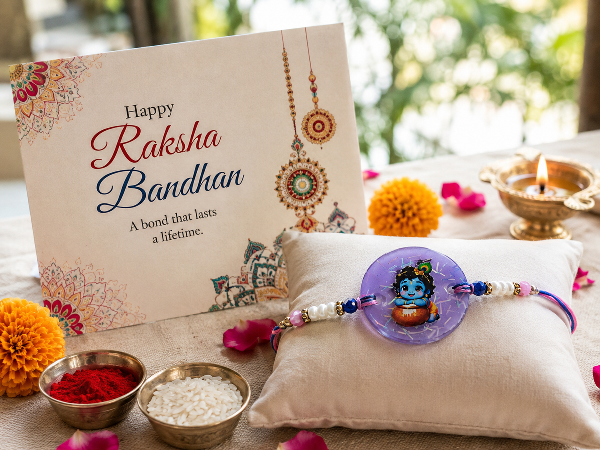 Handmade Bal Krishna Resin Rakhi for Kids | Dreamy Design